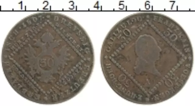 Монета 30 крейцеров Австрии 1807 года Медь Франц I