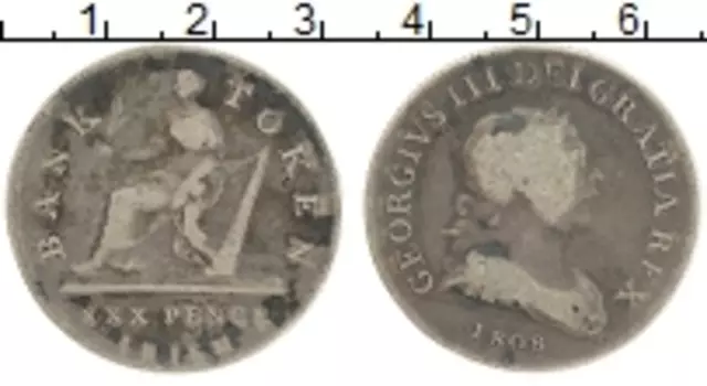 Монета 30 пенсов Ирландии 1808 года Серебро токен Георг III
