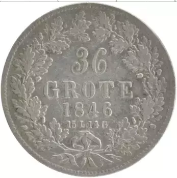 Монета 36 гротен Бремена 1846 года Серебро