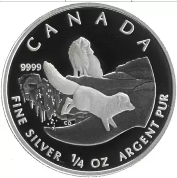 Монета 3 доллара Канады 2004 года Серебро Полярный песец