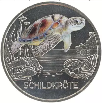 Монета 3 евро Австрии 2019 года Медно-никель Красочный мир животных - Черепаха
