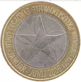 Монета 3 евро Словении 2008 года Биметалл Председательство Словении в Евросоюзе