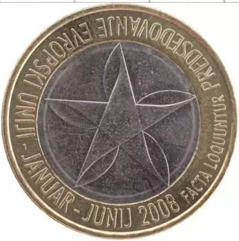 Монета 3 евро Словении 2008 года Биметалл Председательство Словении в Евросоюзе
