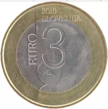 Монета 3 евро Словении 2010 года Биметалл Любляна-Всемирная столица книги