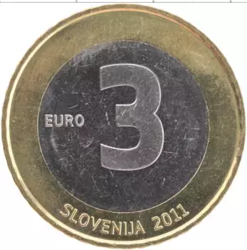 Монета 3 евро Словении 2011 года Биметалл 20 лет независимости Словении
