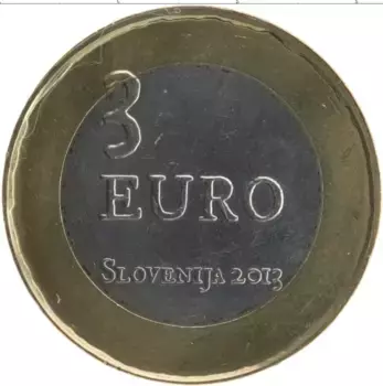 Монета 3 евро Словении 2013 года Биметалл 300-летие восстания крестьян в Толмине