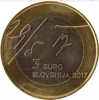 Монета 3 евро Словении 2017 года Биметалл 100 лет Майской декларации