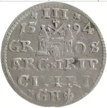 Монета 3 гроша Польши 1594 года Серебро Сигизмунд III