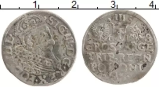 Монета 3 гроша Польши 1618 года Серебро Сигизмунд III
