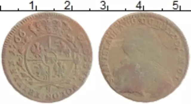 Монета 3 гроша Польши 1766 года Медь Станислав Август