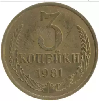 Монета 3 копейки СССР 1981 года Латунь