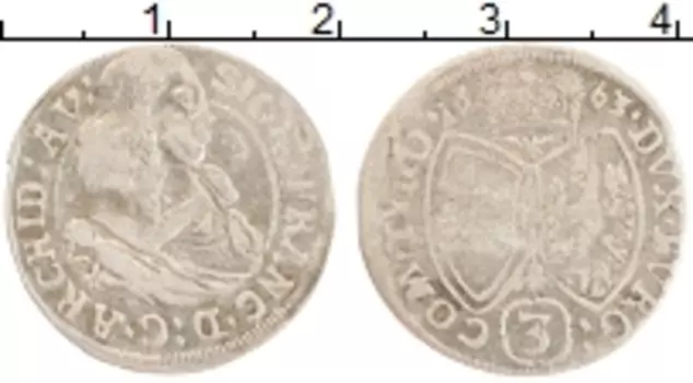 Монета 3 крейцера Австрии 1663 года Серебро Франц