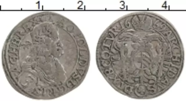 Монета 3 крейцера Австрии 1669 года Серебро Леопольд