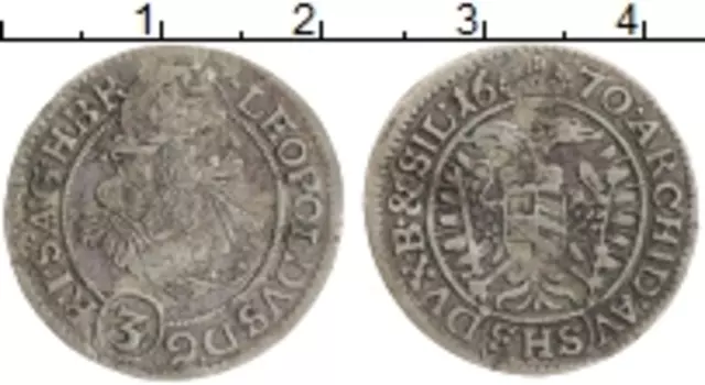 Монета 3 крейцера Австрии 1670 года Серебро Леопольд