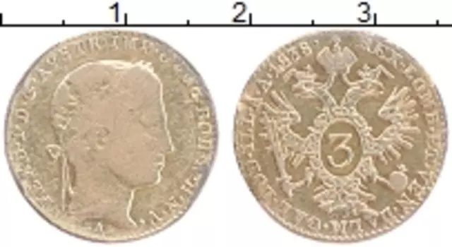 Монета 3 крейцера Австрии 1838 года Медь Фердинанд I, снята с подвеса