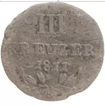 Монета 3 крейцера Бадена 1811 года Серебро