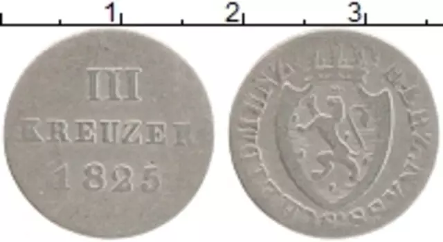 Монета 3 крейцера Нассау 1825 года Серебро