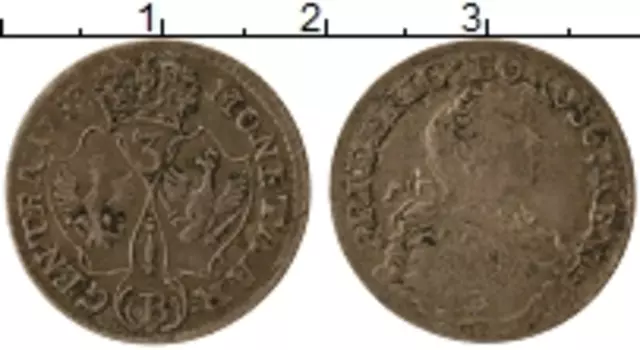 Монета 3 крейцера Пруссии 1753 года Серебро Бреслау, Фридрих
