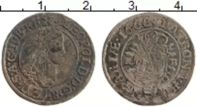 Монета 3 крейцера Венгрии 1666 года Серебро Леопольд