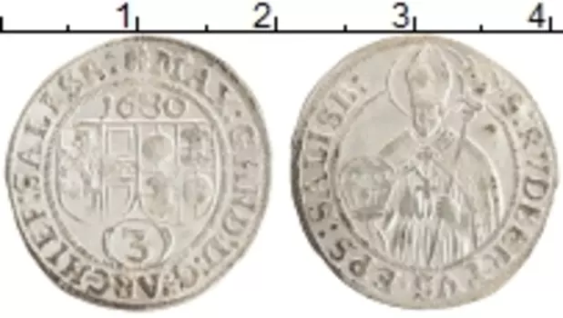 Монета 3 крейцера Зальцбурга 1680 года Серебро Архиепископ Салиш