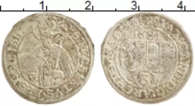 Монета 3 крейцера Зальцбурга 1681 года Серебро