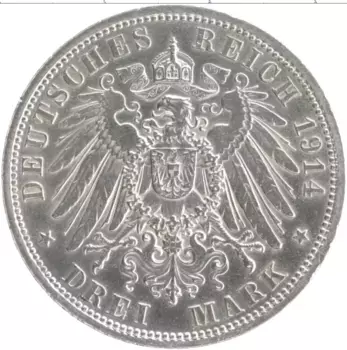 Монета 3 марки Анхальт-Дессау 1914 года Серебро Серебряная свадьба Фридриха II и Марии