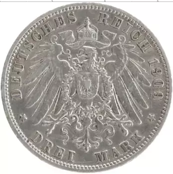 Монета 3 марки Анхальта 1909 года Серебро А