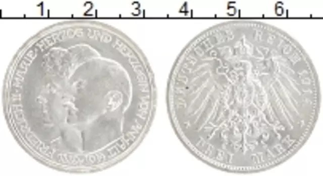 Монета 3 марки Анхальта 1914 года Серебро Серебряная свадьба Фридриха II и Марии А