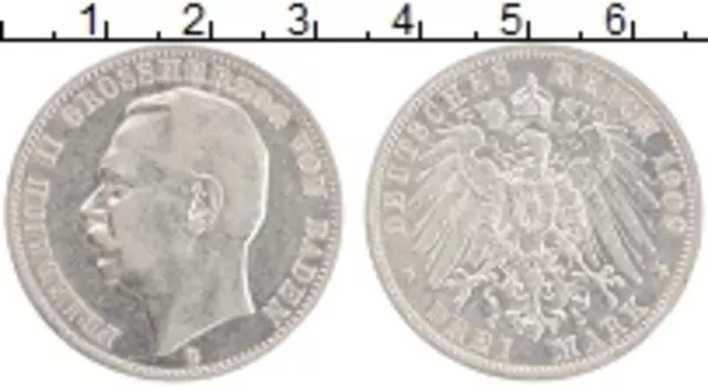 Монета 3 марки Бадена 1909 года Серебро Фридрих II