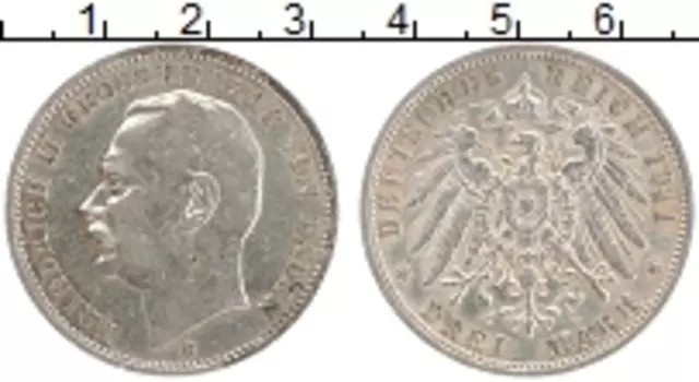 Монета 3 марки Бадена 1911 года Серебро G