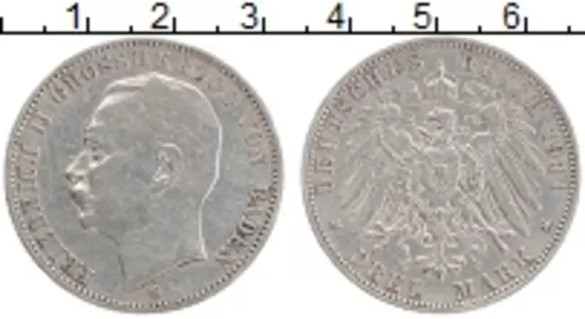 Монета 3 марки Бадена 1911 года Серебро G Фридрих II