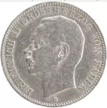 Монета 3 марки Бадена 1912 года Серебро G
