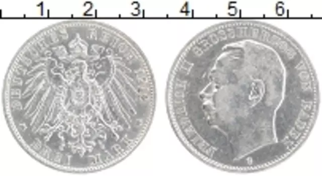 Монета 3 марки Бадена 1912 года Серебро Фридрих II G