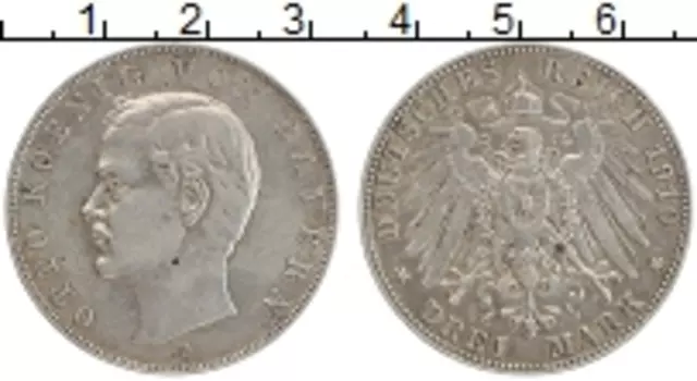 Монета 3 марки Баварии 1910 года Серебро D Отто