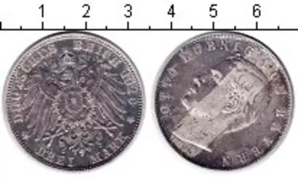 Монета 3 марки Баварии 1910 года Серебро Отто