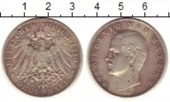 Монета 3 марки Баварии 1910 года Серебро Отто