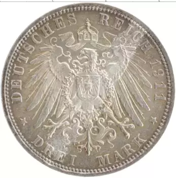 Монета 3 марки Баварии 1911 года Серебро D