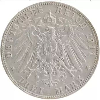 Монета 3 марки Баварии 1911 года Серебро D