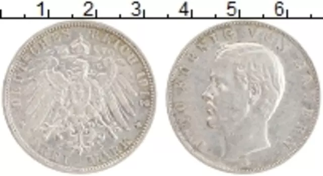 Монета 3 марки Баварии 1912 года Серебро D Отто