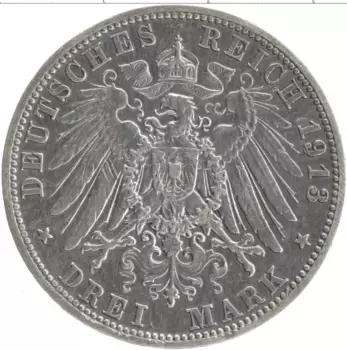 Монета 3 марки Баварии 1913 года Серебро D