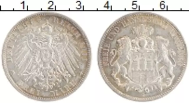 Монета 3 марки Гамбурга 1911 года Серебро J