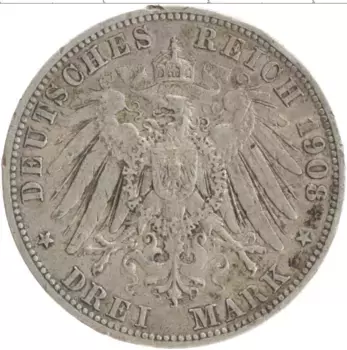 Монета 3 марки Пруссии 1908 года Серебро А