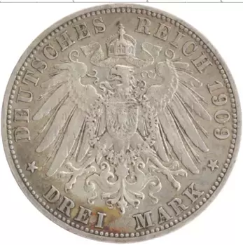 Монета 3 марки Пруссии 1909 года Серебро Вильгельм II