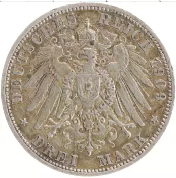 Монета 3 марки Пруссии 1909 года Серебро Вильгельм II
