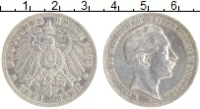 Монета 3 марки Пруссии 1909 года Серебро Вильгельм II