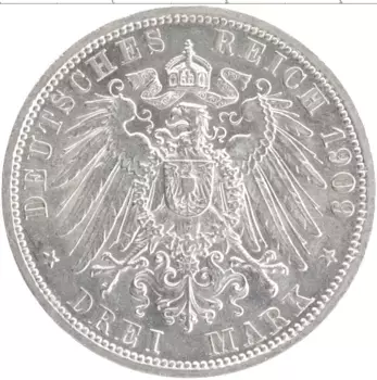 Монета 3 марки Пруссии 1909 года Серебро Вильгельм II