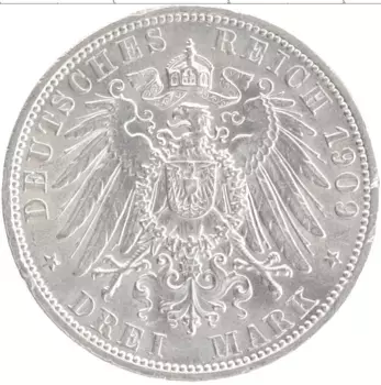 Монета 3 марки Пруссии 1909 года Серебро Вильгельм II