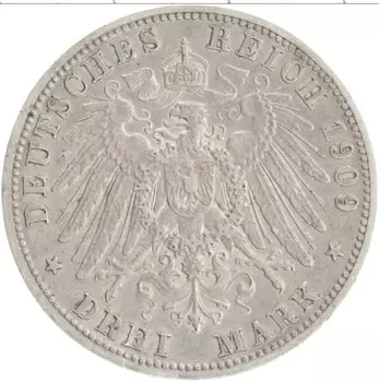 Монета 3 марки Пруссии 1909 года Серебро Вильгельм II А