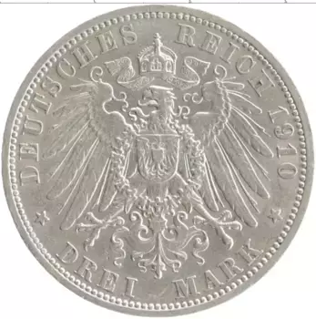 Монета 3 марки Пруссии 1910 года Серебро Вильгельм II А