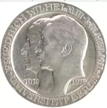 Монета 3 марки Пруссии 1910 года Серебро 100-летие Берлинского университета
